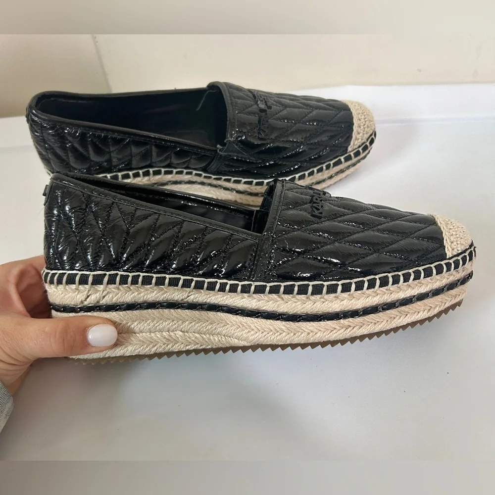 Karl Lagerfeld Paris Dalia Black Quilted Platform Espadrilles